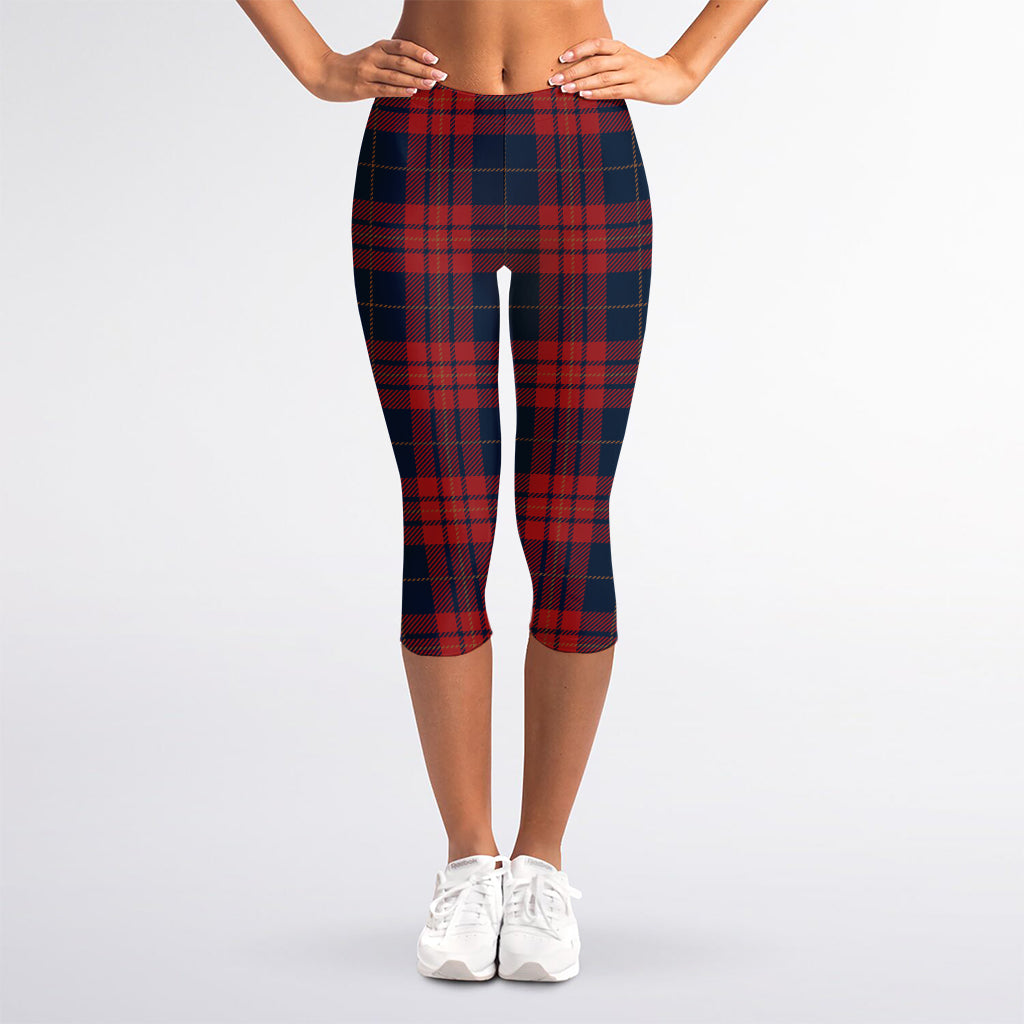 Blue And Red Tartan Pattern Print Women's Capri Leggings
