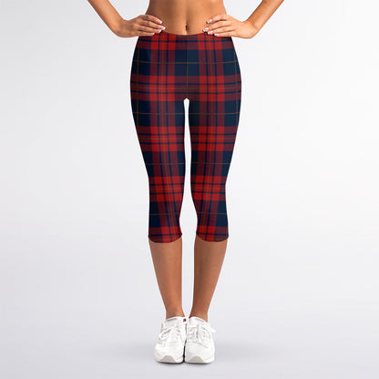 Blue And Red Tartan Pattern Print Women's Capri Leggings