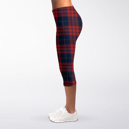 Blue And Red Tartan Pattern Print Women's Capri Leggings
