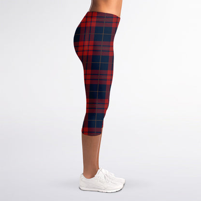 Blue And Red Tartan Pattern Print Women's Capri Leggings