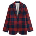 Blue And Red Tartan Pattern Print Women's Cotton Blazer