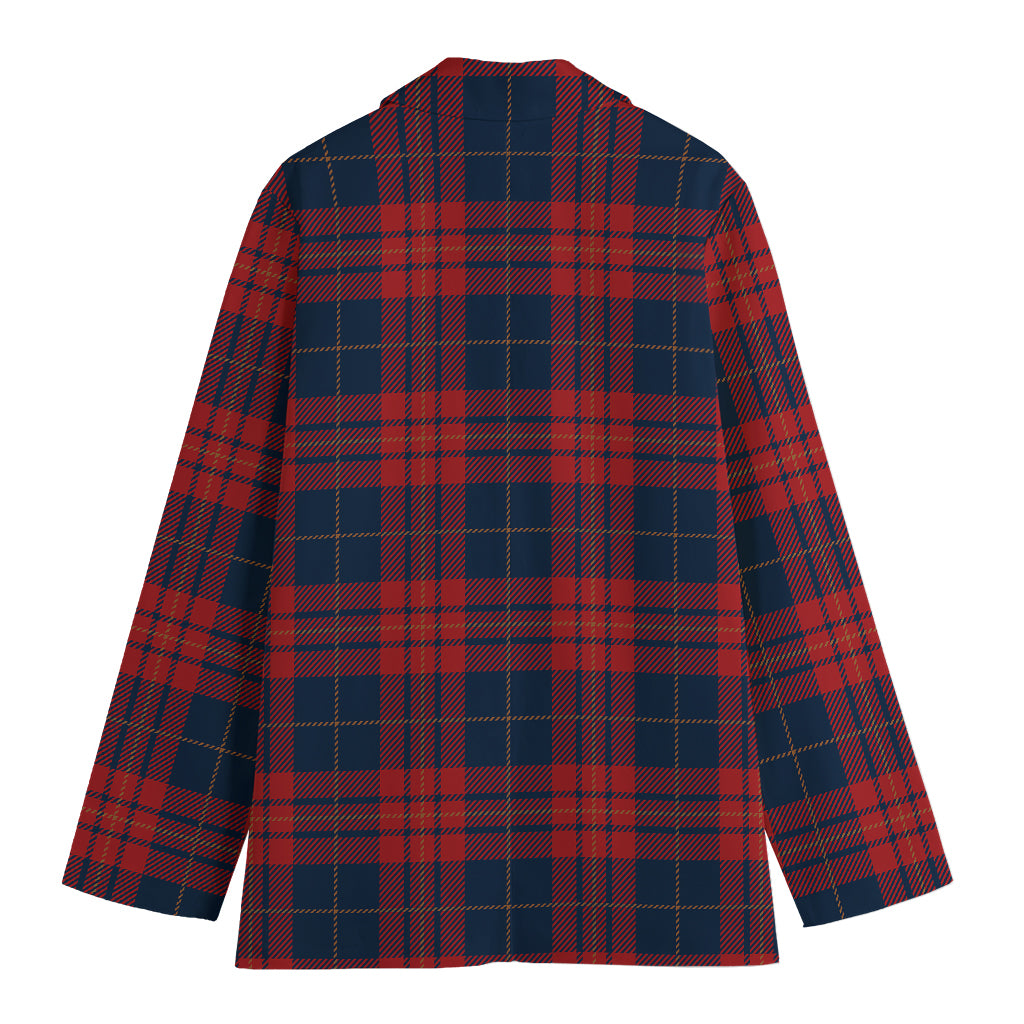 Blue And Red Tartan Pattern Print Women's Cotton Blazer