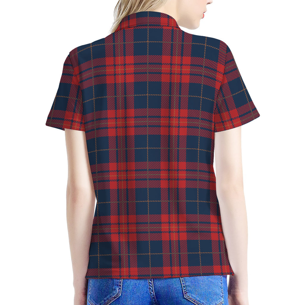 Blue And Red Tartan Pattern Print Women's Polo Shirt