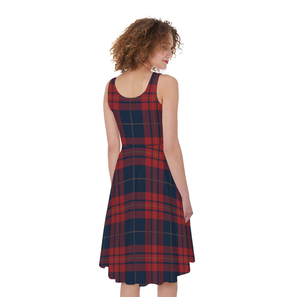 Blue And Red Tartan Pattern Print Women's Sleeveless Dress