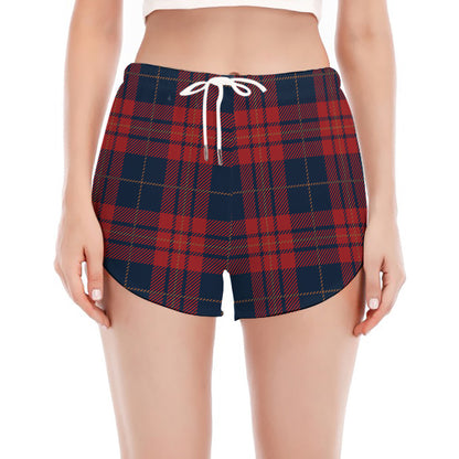 Blue And Red Tartan Pattern Print Women's Split Running Shorts