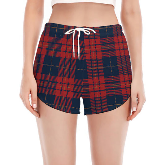 Blue And Red Tartan Pattern Print Women's Split Running Shorts