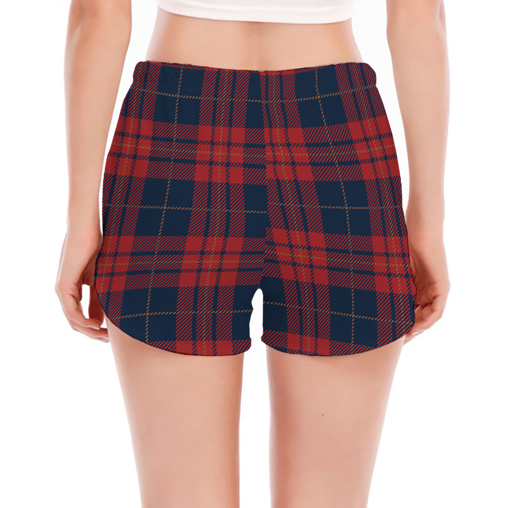 Blue And Red Tartan Pattern Print Women's Split Running Shorts
