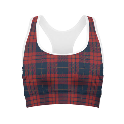 Blue And Red Tartan Pattern Print Women's Sports Bra