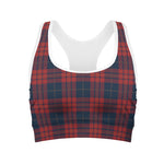 Blue And Red Tartan Pattern Print Women's Sports Bra