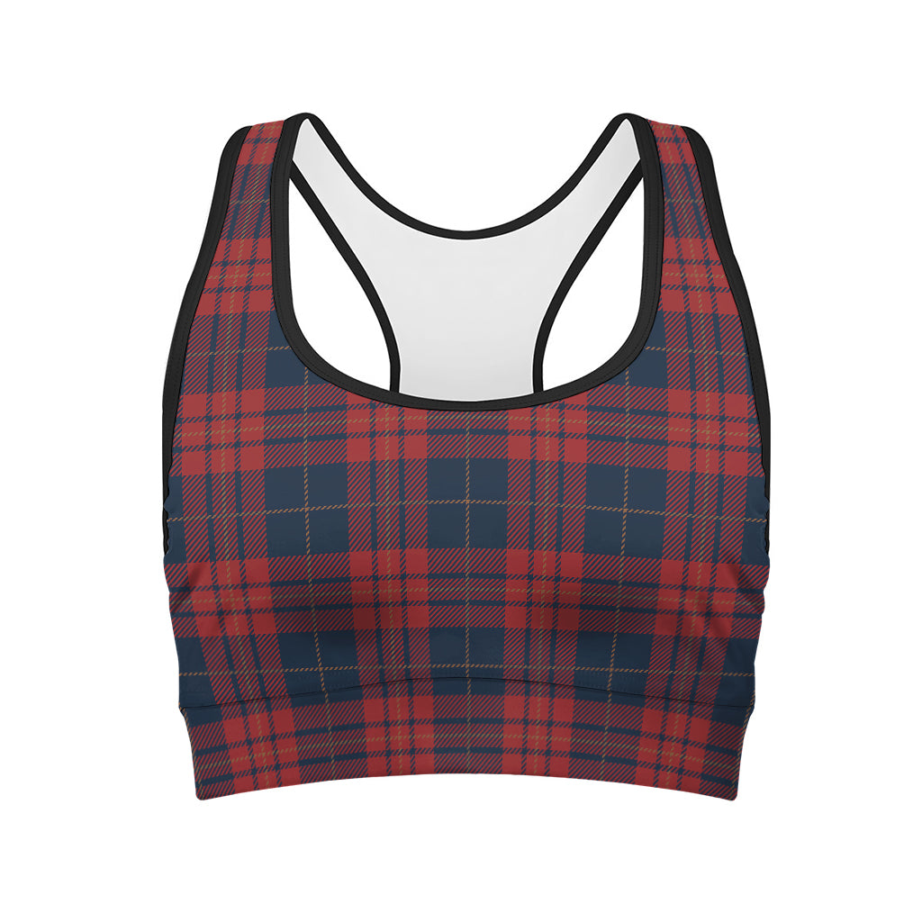 Blue And Red Tartan Pattern Print Women's Sports Bra