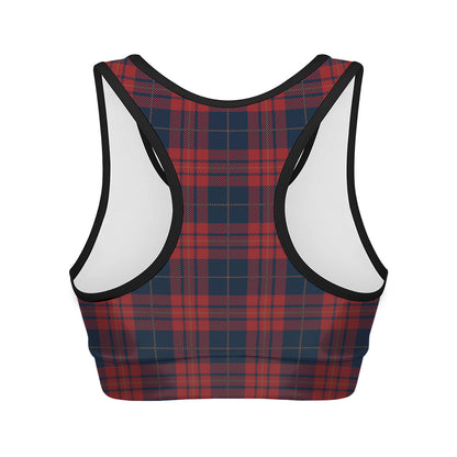 Blue And Red Tartan Pattern Print Women's Sports Bra