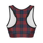 Blue And Red Tartan Pattern Print Women's Sports Bra