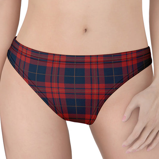 Blue And Red Tartan Pattern Print Women's Thong
