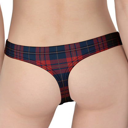 Blue And Red Tartan Pattern Print Women's Thong