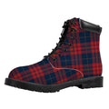 Blue And Red Tartan Pattern Print Padded Collar Lace Up Boots