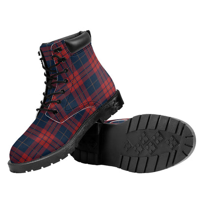Blue And Red Tartan Pattern Print Work Boots