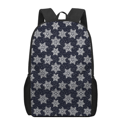 Blue And Silver Snowflake Pattern Print 17 Inch Backpack