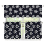 Blue And Silver Snowflake Pattern Print 3 Piece Kitchen Curtains
