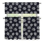Blue And Silver Snowflake Pattern Print 3 Piece Kitchen Curtains