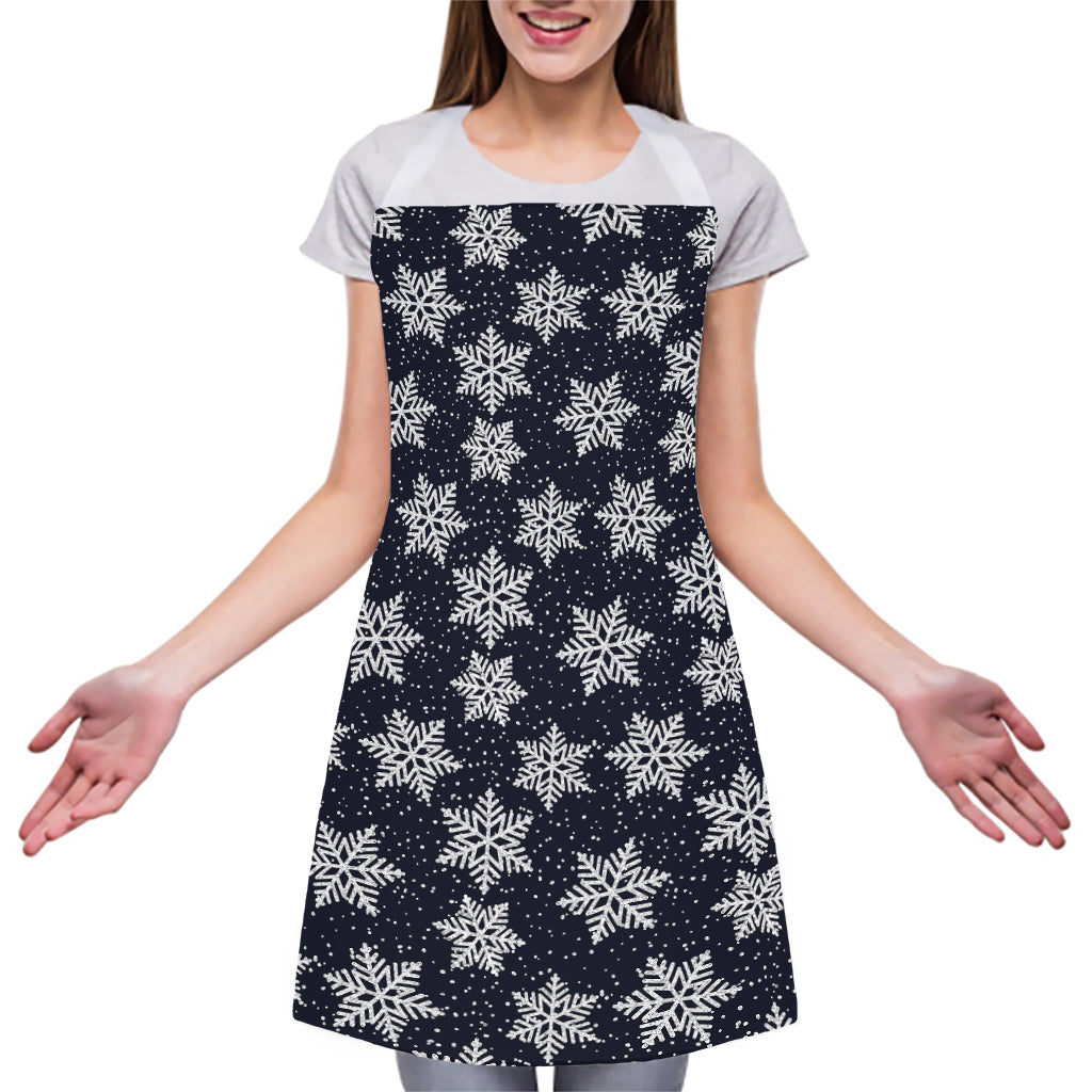 Blue And Silver Snowflake Pattern Print Adjustable Apron