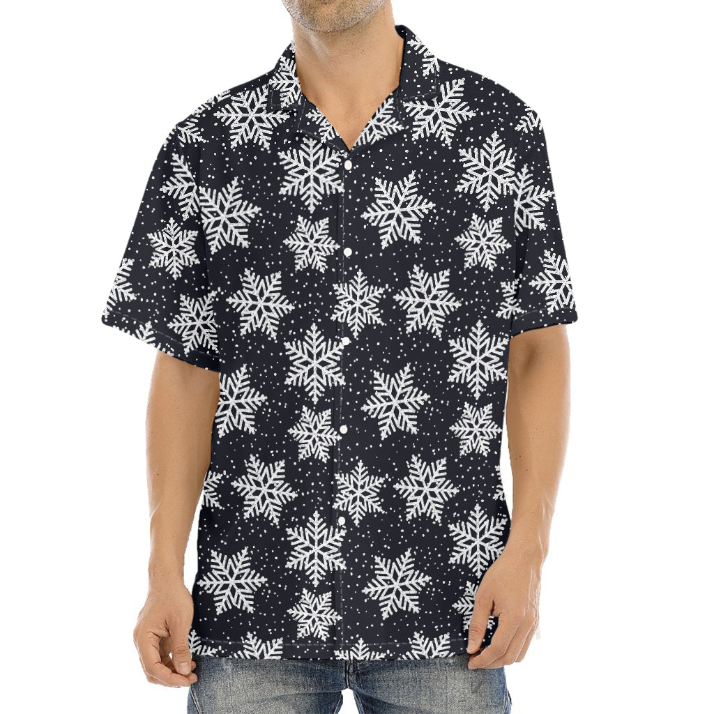 Blue And Silver Snowflake Pattern Print Aloha Shirt