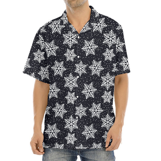 Blue And Silver Snowflake Pattern Print Aloha Shirt