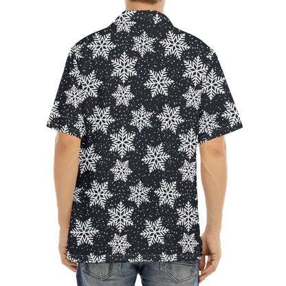 Blue And Silver Snowflake Pattern Print Aloha Shirt