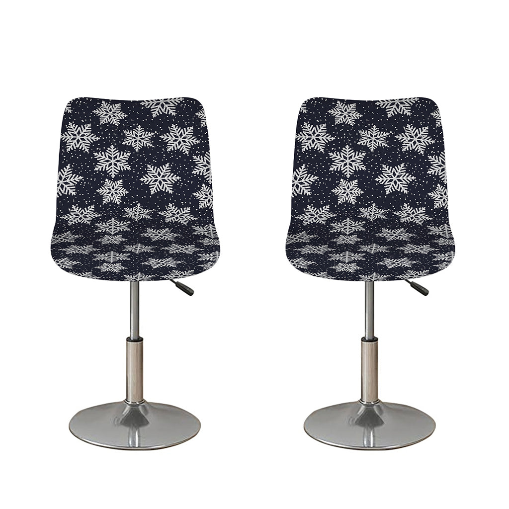 Blue And Silver Snowflake Pattern Print Bar Stool Covers