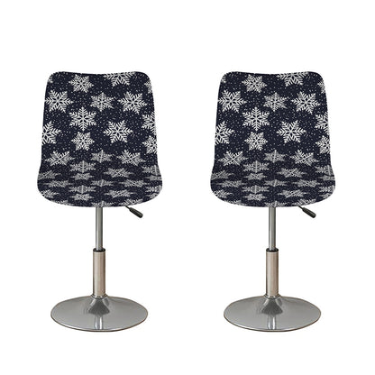 Blue And Silver Snowflake Pattern Print Bar Stool Covers