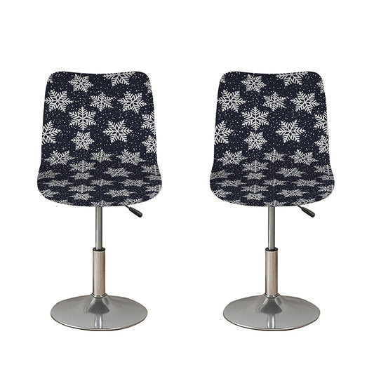 Blue And Silver Snowflake Pattern Print Bar Stool Covers