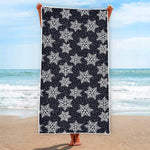 Blue And Silver Snowflake Pattern Print Beach Towel