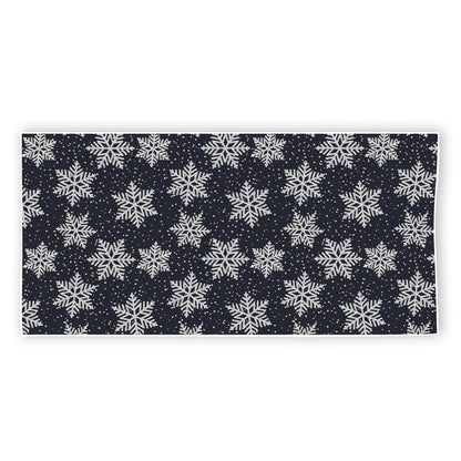 Blue And Silver Snowflake Pattern Print Beach Towel