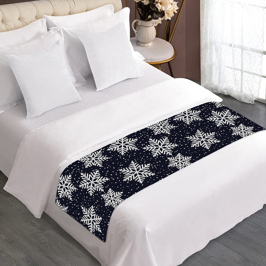 Blue And Silver Snowflake Pattern Print Bed Runner