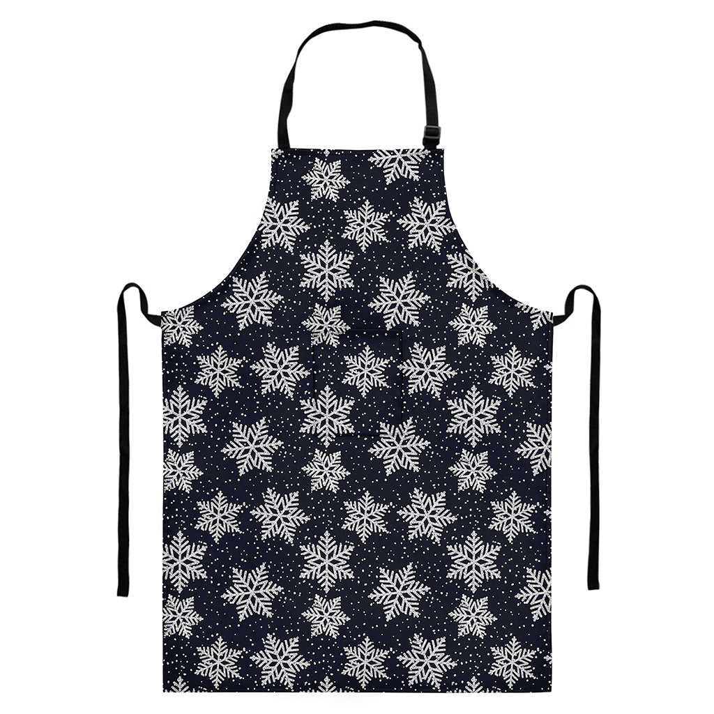 Blue And Silver Snowflake Pattern Print Bib Apron With Pocket