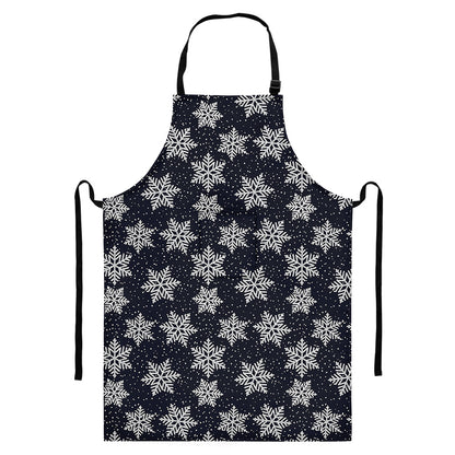 Blue And Silver Snowflake Pattern Print Bib Apron With Pocket