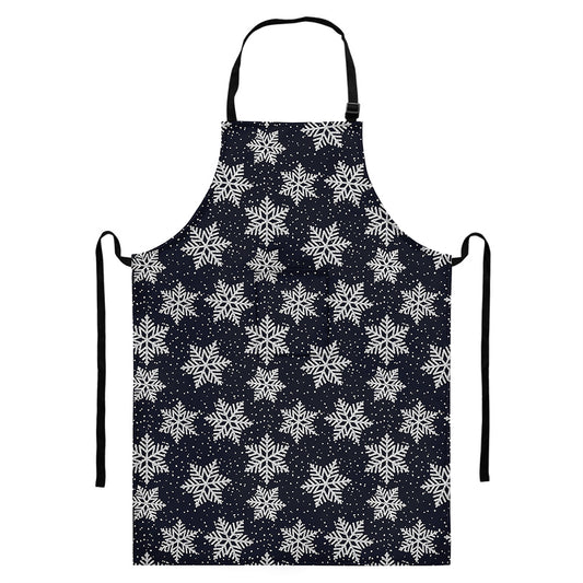 Blue And Silver Snowflake Pattern Print Bib Apron With Pocket