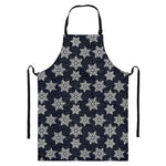 Blue And Silver Snowflake Pattern Print Bib Apron With Pocket