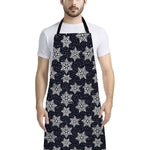 Blue And Silver Snowflake Pattern Print Bib Apron With Pocket