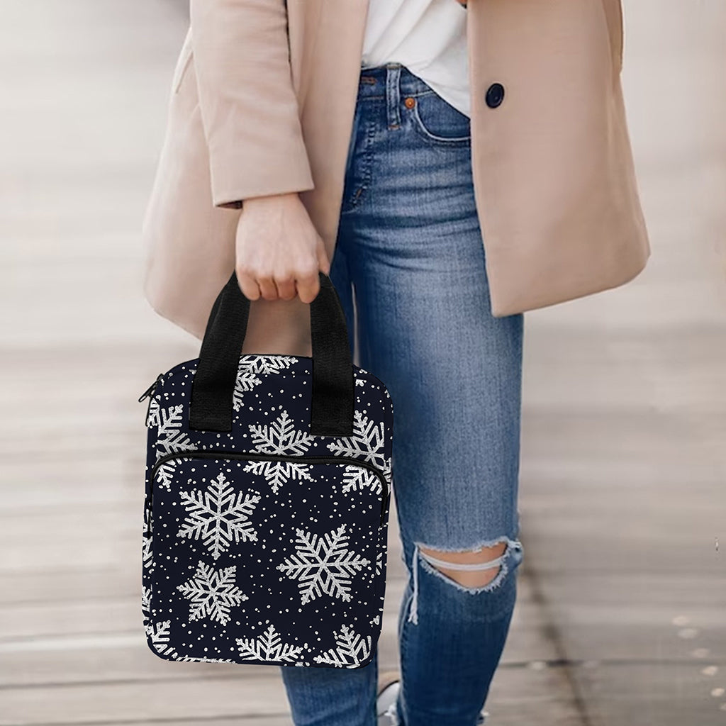 Blue And Silver Snowflake Pattern Print Bible Tote Bag