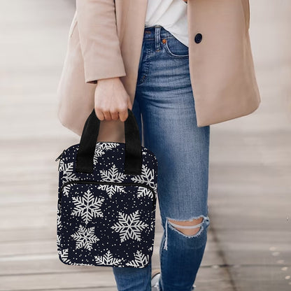 Blue And Silver Snowflake Pattern Print Bible Tote Bag