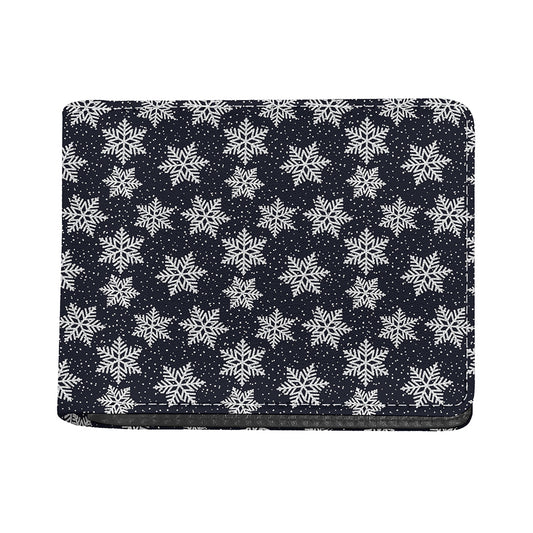 Blue And Silver Snowflake Pattern Print Bifold Wallet