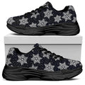 Blue And Silver Snowflake Pattern Print Black Chunky Shoes