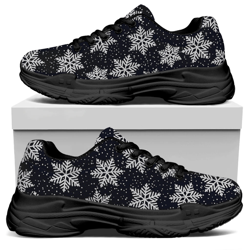 Blue And Silver Snowflake Pattern Print Black Chunky Shoes