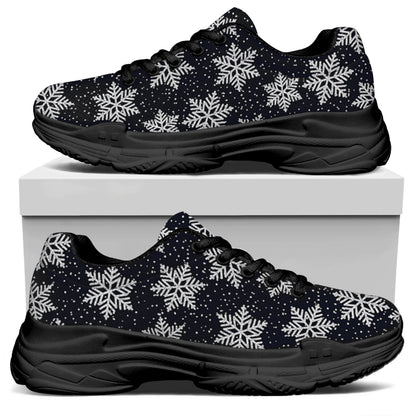 Blue And Silver Snowflake Pattern Print Black Chunky Shoes