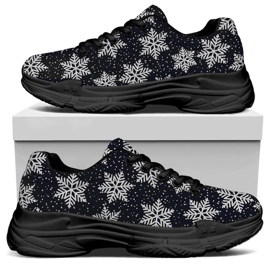 Blue And Silver Snowflake Pattern Print Black Chunky Shoes