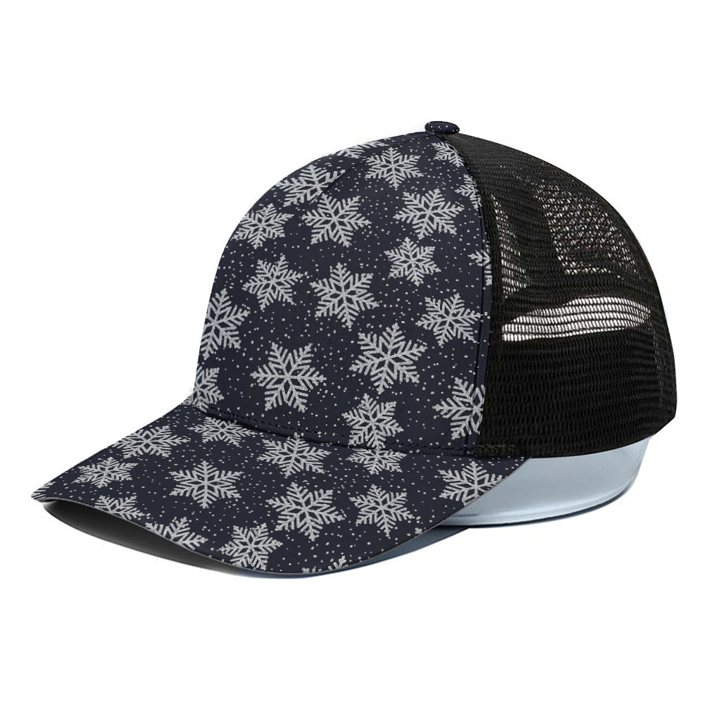 Blue And Silver Snowflake Pattern Print Black Mesh Trucker Cap