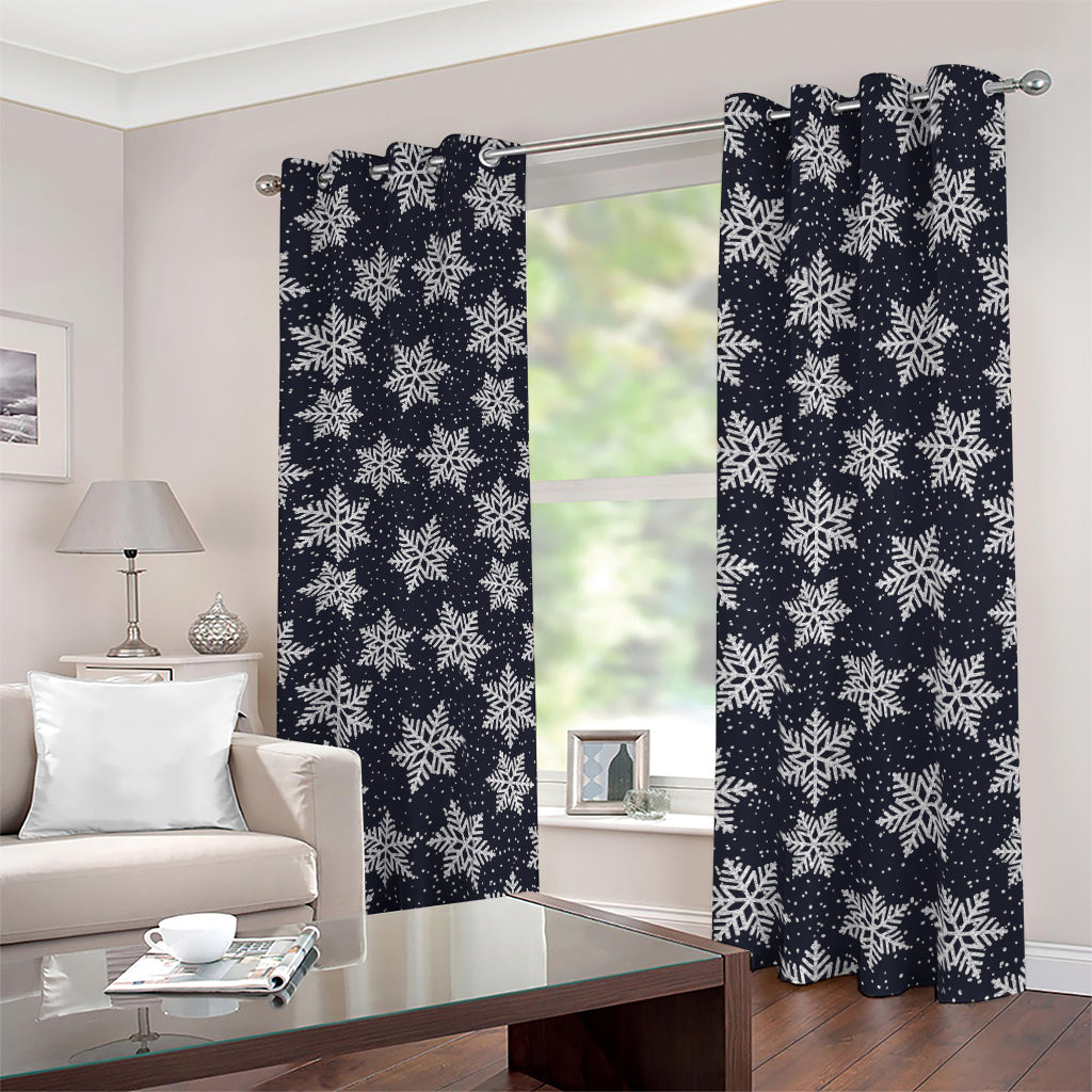 Blue And Silver Snowflake Pattern Print Blackout Grommet Curtains