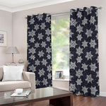 Blue And Silver Snowflake Pattern Print Blackout Grommet Curtains