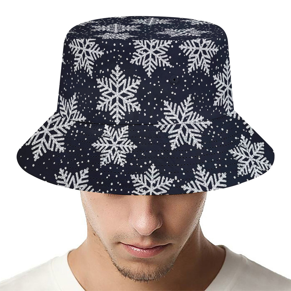 Blue And Silver Snowflake Pattern Print Bucket Hat