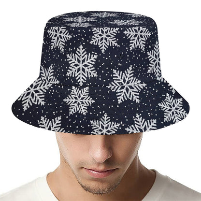 Blue And Silver Snowflake Pattern Print Bucket Hat